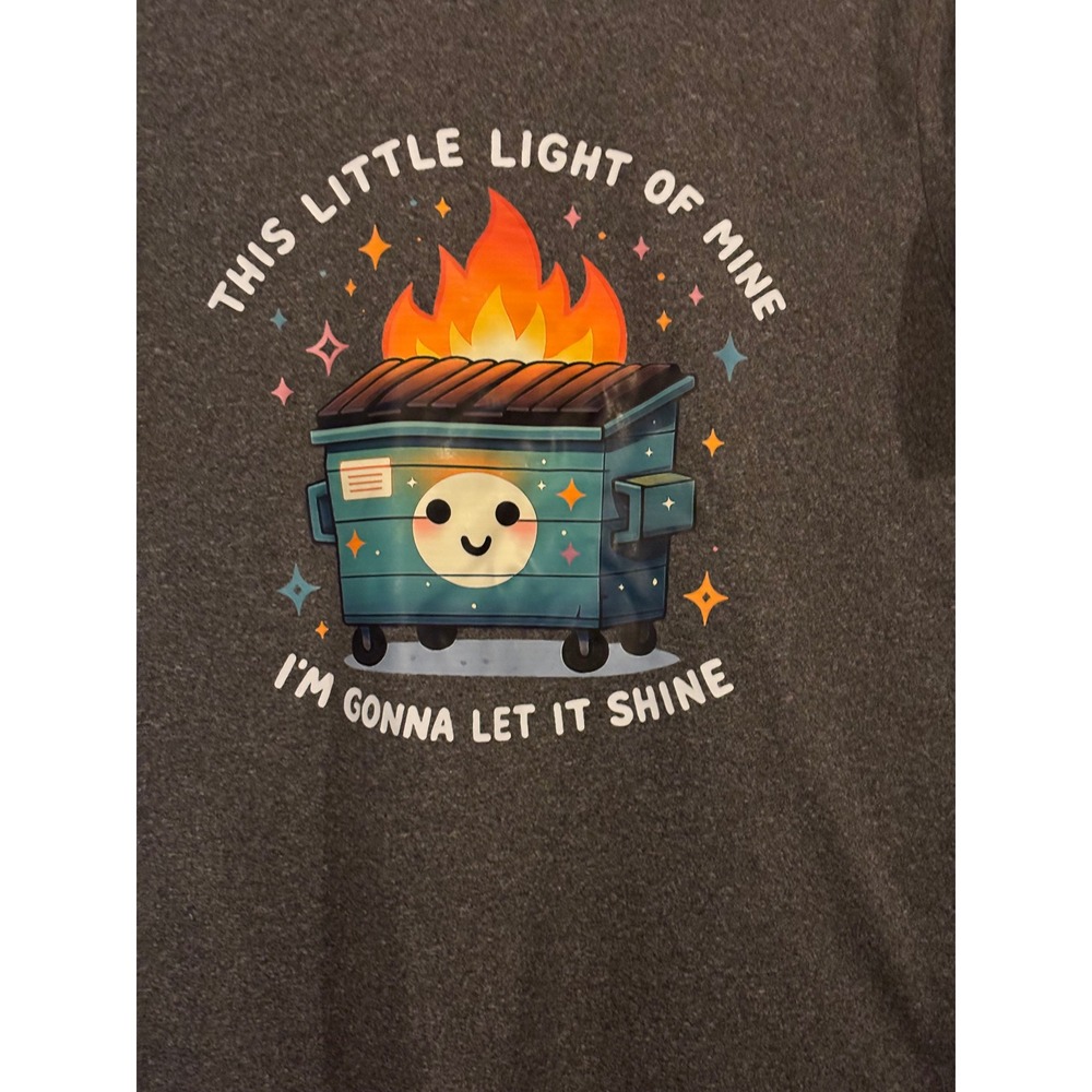 Womens Graphic T Shirt Dumpster Fire This Little Light Of Mine Dark Gray Large
